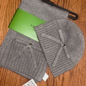 Kate Spade Gray Knit Bow Hat and Scarf